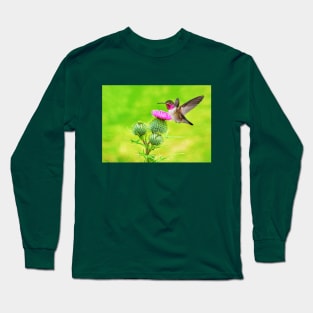 Ruby Throated Hummingbird and Thistle Long Sleeve T-Shirt